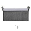 Outdoor Storage Bench, 2-Person PE Rattan Storage Bench, 40 Gal Deck Box with Cushion & Side Handle, Supports up to 400 lbs, Weatherproof Outdoor Sea