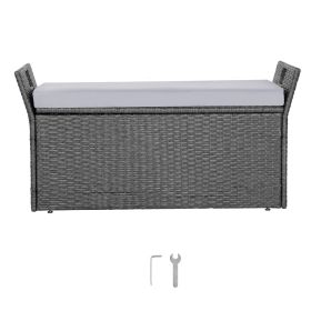 Outdoor Storage Bench, 2-Person PE Rattan Storage Bench, 40 Gal Deck Box with Cushion & Side Handle, Supports up to 400 lbs, Weatherproof Outdoor Sea