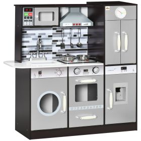Brown Wooden Kids Kitchen Playset | Interactive Washing Machine and Water Dispenser