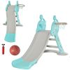 Kids Slide and Basketball Hoop Combo, Blue Toddler Freestanding Slider Playset, Exercise Toy for 18 Months - 4 Years Old