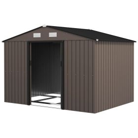 Outdoor Shed Garden Storage Shed, Tool Storage Building with 4 Vents and 2 Sliding Doors for Garden Patio Lawn, 9' x 6', Brown