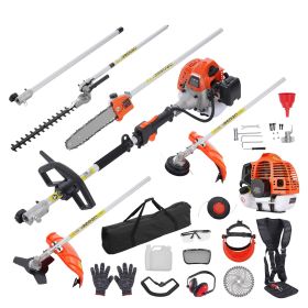 43CC 6-in-1 Multi-Functional Trimming Tools, Gas Hedge Trimmer, Weed Eater, String Trimmer, Brush Cutter, Edger, Pole Saw Chainsaw Pruner with Extens