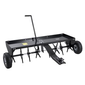 Tow Behind Plug Aerator, 48-Inch Tow Behind Lawn Plug Aerator with Universal Hitch, Pull Behind Aerator with Iron Spikes Alternately Arranged, Lawn A