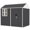 8' x 6' Metal Garden Storage Shed, Extra Large Outdoor Tool Storage House w/ Doors, Window and Air Vents, Dark Gray