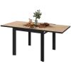 35.5"-71" Expandable Outdoor Dining Table for 4-6 Person, Aluminum Patio Table with Slatted Wood Grain Top, Natural