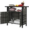 Outdoor Pool Towel Storage Cabinet Organizer, Pool Towel Holder with Shelf and Cabinet, Pool Valet with Weather-Resistant PE Rattan and Steel Frame,