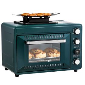 Outdoor Oven, 2-in-1 Portable Gas Camping Stove Oven Combo, Adjustable Fire, 60-Minute Timer, Windproof, with Grill Shelf and Roasting Tray, for Camp