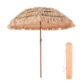 Tiki Umbrella, 6.5 ft Thatched Patio Umbrella with Tilt, Hawaiian Style Beach Parasol with Durable PP Thatch and 8 Metal Ribs, Grass Pool Umbrellas f