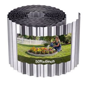 Galvanized Steel Landscape Edging, 50 ft x 6 in Metal Edging for Landscaping with Gloves, Easy-to-Install Bendable Metal Strips, Heavy Duty Metal Gar