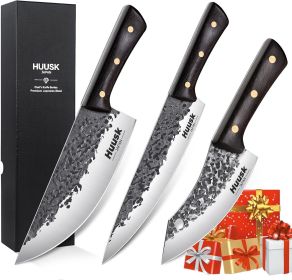 Hand Forged Chef Knife Set, High Carbon Steel Butcher Knife Set, Japanese Kitchen Knives for Home, Outdoor BBQ Camping Cooking, Christmas Gift Idea M