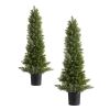 Artificial Topiary Cedar Trees, 36 inch 2 Set Faux Pine Shrubs Plants, Fake Silk Tree Look Real, Easy Assembly for Decor Front Porch Outdoor Patio Ga