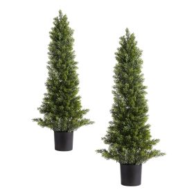 Artificial Topiary Cedar Trees, 36 inch 2 Set Faux Pine Shrubs Plants, Fake Silk Tree Look Real, Easy Assembly for Decor Front Porch Outdoor Patio Ga