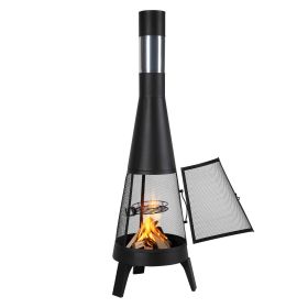 Chiminea, 20 Inch Outdoor Wood Burning Firepit, Conical Fireplace for BBQ & Warming, Outside Wooden Fire Pit with Grill Mesh, Chimney Coat & Rustproo