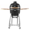 Charcoal Smoker and Grill, 18" Kamado Charcoal BBQ Smoker, Movable Ceramic Barbecue Grill with 4 Wheels (2 Lockable), Built-in Thermometer, Air Vents