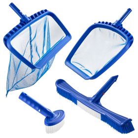 Swimming Pool Cleaning Kit, Includes 2 Detachable Brush Heads (20 Inch / 5.5 Inch) and 2 Pool Skimmer Nets, 4-in-1 Inground/Above Ground Pools Cleani