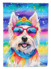 Westie Hippie Dawg House Flag Large Porch Sleeve Pole Decorative Outside Yard Banner Artwork Wall Hanging, Polyester, House Size, Multicolor