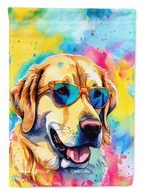 Yellow Labrador Hippie Dawg House Flag Large Porch Sleeve Pole Decorative Outside Yard Banner Artwork Wall Hanging, Polyester, House Size, Multic