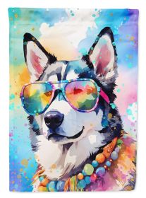 Siberian Husky Hippie Dawg House Flag Large Porch Sleeve Pole Decorative Outside Yard Banner Artwork Wall Hanging, Polyester, House Size, Multico