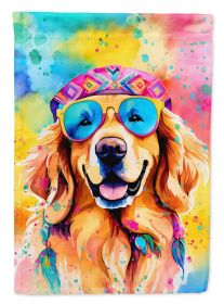 Golden Retriever Hippie Dawg House Flag Large Porch Sleeve Pole Decorative Outside Yard Banner Artwork Wall Hanging, Polyester, House Size, Multi