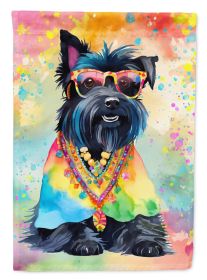 Scottish Terrier Hippie Dawg House Flag Large Porch Sleeve Pole Decorative Outside Yard Banner Artwork Wall Hanging, Polyester, House Size, Multi