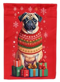 Fawn Pug Holiday Christmas House Flag Large Porch Sleeve Pole Decorative Outside Yard Banner Artwork Wall Hanging, Polyester, House Size, Multico