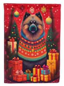 Keeshond Holiday Christmas House Flag Large Porch Sleeve Pole Decorative Outside Yard Banner Artwork Wall Hanging, Polyester, House Size, Multico
