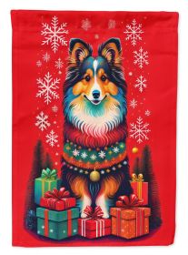 Sheltie Holiday Christmas House Flag Large Porch Sleeve Pole Decorative Outside Yard Banner Artwork Wall Hanging, Polyester, House Size, Multicol