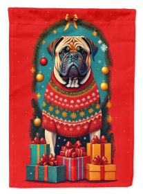Mastiff Holiday Christmas House Flag Large Porch Sleeve Pole Decorative Outside Yard Banner Artwork Wall Hanging, Polyester, House Size, Multicol