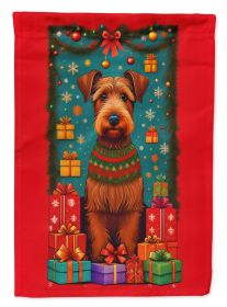 Irish Terrier Holiday Christmas House Flag Large Porch Sleeve Pole Decorative Outside Yard Banner Artwork Wall Hanging, Polyester, House Size