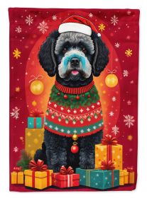 Portuguese Water Dog Holiday Christmas House Flag Large Porch Sleeve Pole Decorative Outside Yard Banner Artwork Wall Hanging, Polyester, House S
