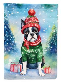 Boston Terrier Christmas House Flag Large Porch Sleeve Pole Decorative Outside Yard Banner Artwork Wall Hanging, Polyester, House Size, Multicolo