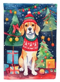Beagle Christmas House Flag Large Porch Sleeve Pole Decorative Outside Yard Banner Artwork Wall Hanging, Polyester, House Size, Multicolor