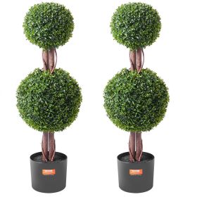 VEVOR Artificial Boxwood Topiary Tree, 36 inch Tall (2 Pieces), Double Ball Faux Topiary Trees, Faux Plant w/ Extra Leaves & Pot & Small Decorati