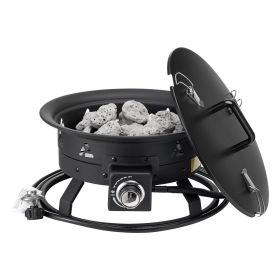 VEVOR Propane Fire Pit, 19-Inch Diameter Outdoor Portable Gas Fire Pit with Cover & Lava Rocks, Adjustable Flame Height Camping Firepit for Heati