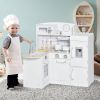 Toy Kitchen Set with Drinking Fountain,Microwave, Fridge and Accessories, Kids Pretend Play Kitchen Set with Safe Material, White