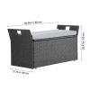 Outdoor Storage Bench, 2-Person PE Rattan Storage Bench, 40 Gal Deck Box with Cushion & Side Handle, Supports up to 400 lbs, Weatherproof Outdoor Sea
