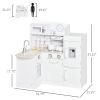 Toy Kitchen Set with Drinking Fountain,Microwave, Fridge and Accessories, Kids Pretend Play Kitchen Set with Safe Material, White