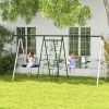 Metal Swing Set with Saucer, Basketball Hoop, Seat Swing, Glider, Climbing Net, Outdoor Backyard Fun