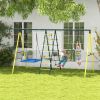5-in-1 Heavy Duty Metal Swing Set, Yellow, Backyard Fun for Kids, 440lbs Capacity, Ages 3-8