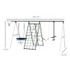 Metal Swing Set with Saucer, Basketball Hoop, Seat Swing, Glider, Climbing Net, Outdoor Backyard Fun