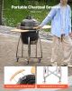 Charcoal Smoker and Grill, 18" Kamado Charcoal BBQ Smoker, Movable Ceramic Barbecue Grill with 4 Wheels (2 Lockable), Built-in Thermometer, Air Vents