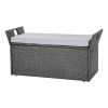 Outdoor Storage Bench, 2-Person PE Rattan Storage Bench, 40 Gal Deck Box with Cushion & Side Handle, Supports up to 400 lbs, Weatherproof Outdoor Sea