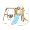 3-in-1 Wooden Swing Set with Slide, Swing Seat, Fort, Wheel, Telescope & Mailbox, for 1.5-4 Years Old, Children's Outdoor Toys
