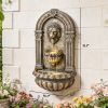 31" Wall-Mounted Outdoor Fountain, 3-Tier Cascading Waterfall Feature with LED Lights and Adjustable Flow, Bronze