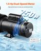 Above Ground Pool Pump, 1.5HP/0.35HP, Dual Speed Swimming Pool Pump, High 110 GPM 54 ft Lift, Low 52 GPM 14 ft Lift, 110V 3450 RPM with Strainer Bask