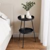 2-Tier Round Metal Side Table, 12.6" Small End Table with Double Tray Storage, Modern Black Accent Table with Adjustable Feet, Indoor Outdoor Coffee
