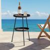 2-Tier Round Metal Side Table, 12.6" Small End Table with Double Tray Storage, Modern Black Accent Table with Adjustable Feet, Indoor Outdoor Coffee