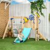 3-in-1 Wooden Swing Set with Slide, Swing Seat, Fort, Wheel, Telescope & Mailbox, for 1.5-4 Years Old, Children's Outdoor Toys