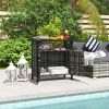 Outdoor Pool Towel Storage Cabinet Organizer, Pool Towel Holder with Shelf and Cabinet, Pool Valet with Weather-Resistant PE Rattan and Steel Frame,