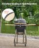 Charcoal Smoker and Grill, 18" Kamado Charcoal BBQ Smoker, Movable Ceramic Barbecue Grill with 4 Wheels (2 Lockable), Built-in Thermometer, Air Vents
